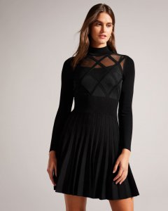 Fyonah Sheer Argyle Insert Skater Dress