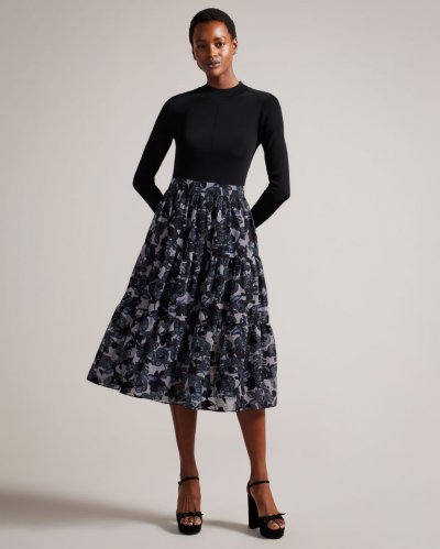 Jacyke Knit Bodice Midi Dress With Tiered Skirt