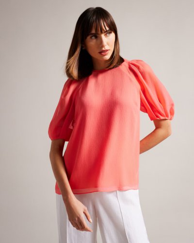 Natelie Boxy Top with Puff Sleeves