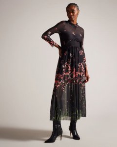 Susenaa Floral Mesh Midaxi Dress