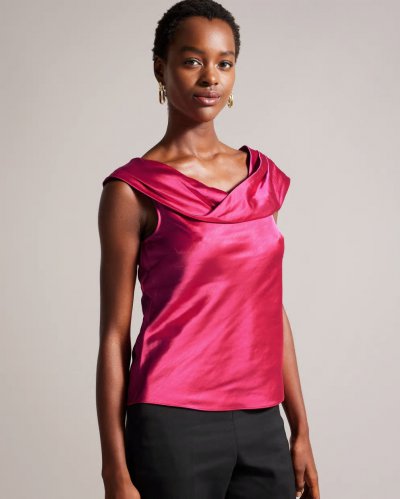 Deanaah Asymmetric Cowl Satin Top