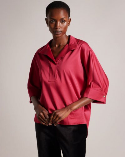 Avereye Wide Neck Cotton Batwing Blouse