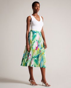 Lopehz Painted Floral Pleated Midi Skirt