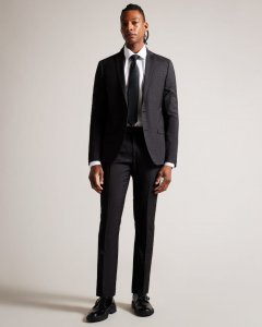 Cindsur Textured Charcoal Wool Blend Suit