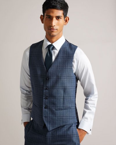 Adlersw Wool Blend Slim Check Waistcoat