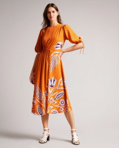 Jeinay Printed Asymmetric Tie Midi Dress