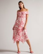 Eloisi Bardot Midi Dress with Ruffle Skirt