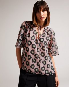 Harlynn Split Sleeve Top With Neck Tie