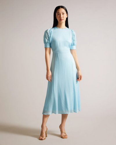 Azilea Puff Sleeve Midi Tea Dress