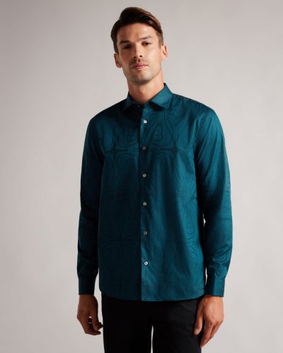 Oxcomb Long Sleeve French Cuff Jacquard Shirt