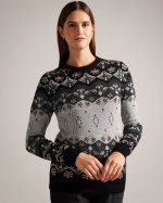 Gloree Crystal Embellished Fair Isle Jumper