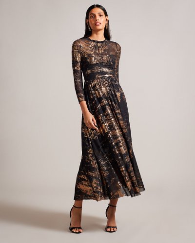 Iggiey Abstract Print Mesh Midaxi Dress