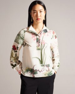 Jaynia Stand Collar Shirt With Half Placket