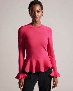 Lillyyy Long Sleeve Scalloped Peplum Top