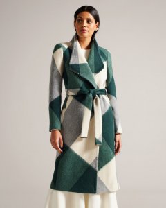 Rosetei Midi Wool Check Wrap Coat