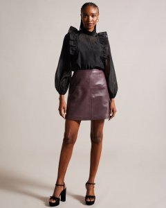 Valiat A-Line Leather Mini Skirt