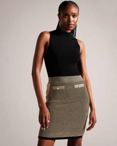 Sanriia Knitted Mini Bodycon With Metallic Skirt