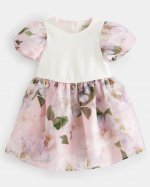 Rubiiee Floral Organza Puff Sleeve Dress