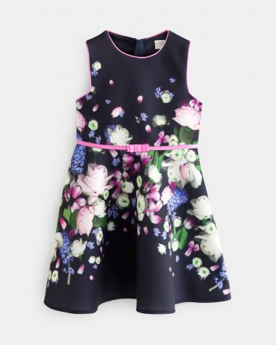 Navelie Sleeveless Floral Print Scuba Dress