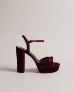 Kayvi Velvet Bow Platform Heeled Sandals