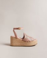 Pinky Laser Cut Wedge Espadrille Sandals