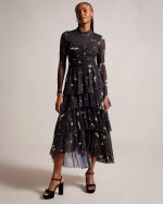 Mirande Scattered Floral Tiered Midaxi Dress