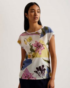 Maalyn Woven Front Floral Print T-Shirt