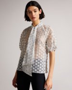 Caieta Organza Spot Pussy Bow Blouse