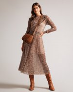 Debbix Long Sleeve Midi Dress With Frill