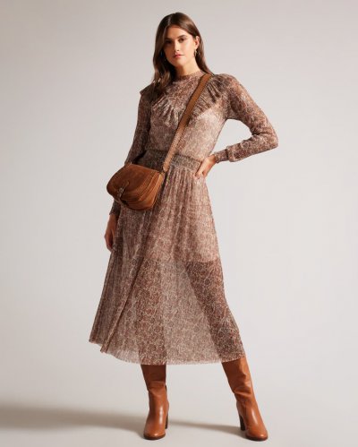 Debbix Long Sleeve Midi Dress With Frill