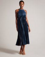 Kassiah Pleated Halterneck Midi Dress