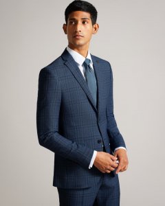 Adlersj Wool Blend Slim Check Suit Jacket