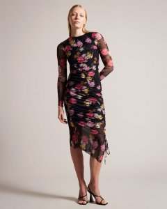 Sorelll Floral Bodycon Dress With Drawcord