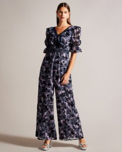 Clemmi Floral Jumpsuit With Ruffled V-Neck