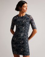 Velvit Ruched Floral Bodycon Dress