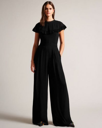 Olivvee Cape Jumpsuit With Ladder Lace Detail