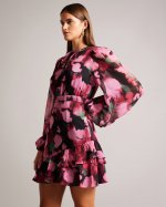 Grayda Petal Print A-Line Mini Dress