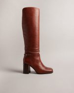 Charona Leather Knee High Square Toe Boot