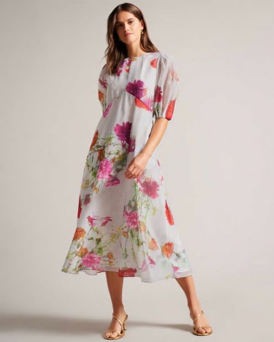 Mekayla Empire Line Midi Dress With Puff Sleeve