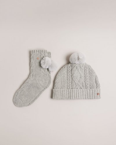 Raisa Wool Blend Pom Pom Hat And Socks