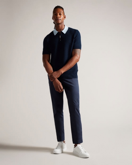 Arwik Textured Knit Contrast Collar Polo - Click Image to Close