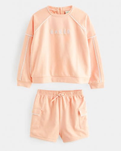 Cleeyo Picot Trim Sweatshirt And Shorts Set