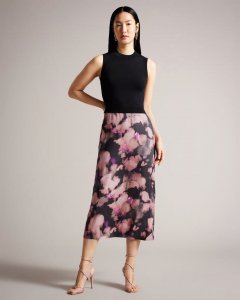 Elliha Sleeveless Mockable Dress With Floral Slip Skirt