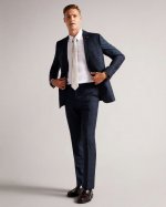 Meraets Slim Fit Navy Check Suit Trousers