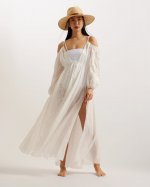 Daeseey Embroidered Cold Shoulder Maxi Cover Up