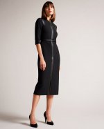 Halleid Pencil Dress With Faux Leather Panelling