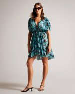 Aimeeii Mini Floral Plunge Neck Cover Up