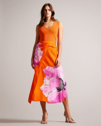 Bethhie Floral Asymmetric Twist Slip Skirt