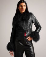 Tillyah Leather Peplum Jacket With Shearling Trims