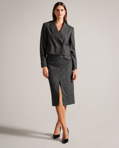 Jaiddes Wool Blend Midi Pencil Skirt